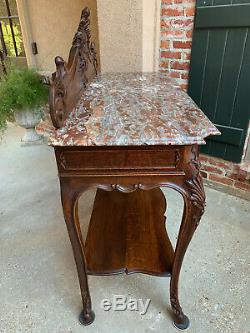 Antique French Tiger Oak Carved Sideboard Buffet Louis XV MARBLE Cabinet Table