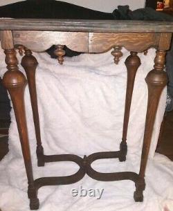 Antique French Tiger Oak nob legs Table Entry Table mid century Vintage