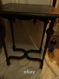 Antique French Tiger Oak nob legs Table Entry Table mid century Vintage