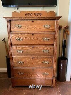 Antique Furniture Tiger Oak, Highboy Chest of Drawers
