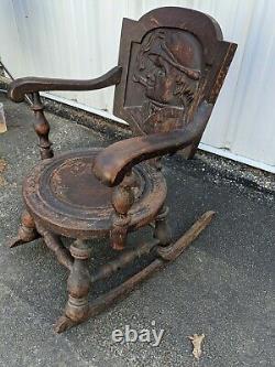 Antique George Arndt Carved Sherlock Holmes Quarter Sawn Oak Rocking Chair
