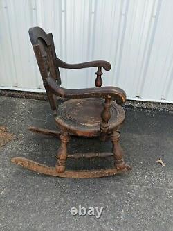 Antique George Arndt Carved Sherlock Holmes Quarter Sawn Oak Rocking Chair