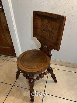 Antique German Carved Tiger Oak Chair Middle Century Museum Piece