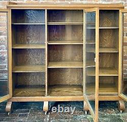 Antique Glass Curio Cabinet Hutch Bookcase 3 Door Shelf Tiger Oak Solid Wood