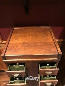 Antique Globe Library Card Catalog Cabinet in Tiger Oak