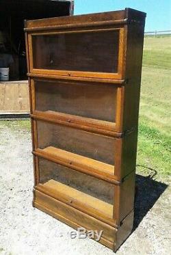 Antique Globe Wernicke Tiger Oak 4 Stack Barrister Bookcase 1915s Era