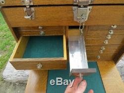 Antique H. Gerstner Machinist Engineer Tool Box 11 Drawer Tiger Oak with Keys