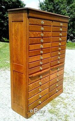 Antique Hardware Store Wall Cabinet 28 Drawers Tiger Oak 1910 Era