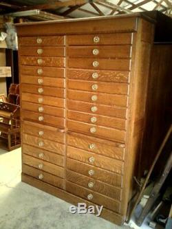 Antique Hardware Store Wall Cabinet 28 Drawers Tiger Oak 1910 Era