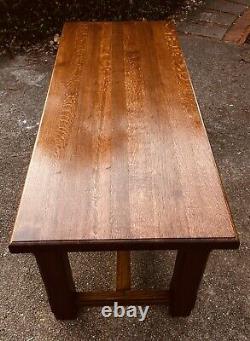 Antique Heavy Tiger Oak English Harvest Farmhouse Country Ranch Dining Table
