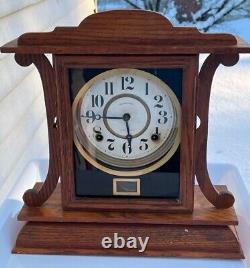 Antique Ingraham Kitchenette Clock Working Video Arts & Crafts Tiger Oak Mission