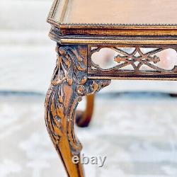 Antique Italian Tiger Oak Burl Top Mirrored Inlaid Frieze Coffee Side Table