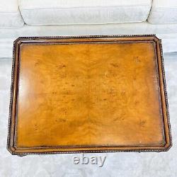 Antique Italian Tiger Oak Burl Top Mirrored Inlaid Frieze Coffee Side Table