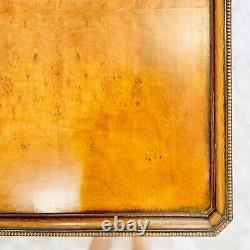 Antique Italian Tiger Oak Burl Top Mirrored Inlaid Frieze Coffee Side Table