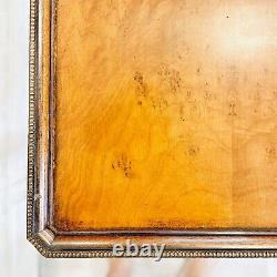 Antique Italian Tiger Oak Burl Top Mirrored Inlaid Frieze Coffee Side Table