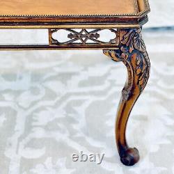 Antique Italian Tiger Oak Burl Top Mirrored Inlaid Frieze Coffee Side Table