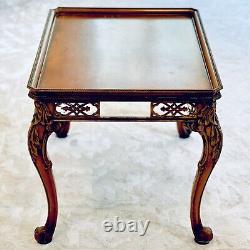 Antique Italian Tiger Oak Burl Top Mirrored Inlaid Frieze Coffee Side Table