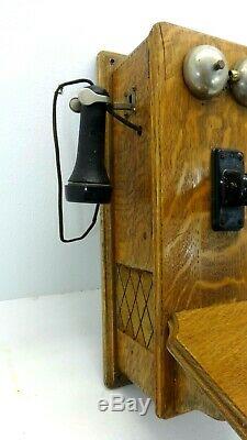 Antique Kellogg Wall Phone Quarter Sawn Tiger Oak Vintage Early 1900's