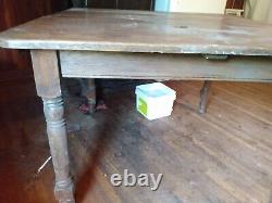 Antique Kitchen Table Primitive Tiger Oak w3T Back Leather Chairs 1800s