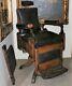 Antique Kochs Columbia Carved Tiger Oak Barber Shop Chair On Cabriole Legs