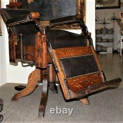 Antique Kochs COLUMBIA Carved Tiger Oak Barber Shop Chair on Cabriole Legs