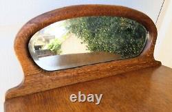 Antique LARKIN c1900 Quarter sawn Tiger Oak serpentine music cabinet mirror tags