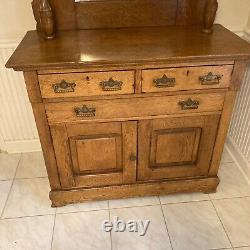 Antique Large Solid Tiger Oak Buffet Sideboard Server Cabinet