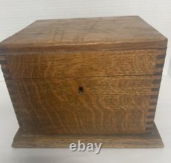 Antique Large Tiger Oak Dovetailed Box with Keyhole 9.5 x 6.5 x 8 Handmade