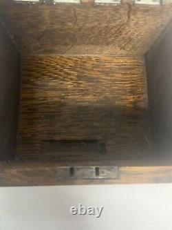 Antique Large Tiger Oak Dovetailed Box with Keyhole 9.5 x 6.5 x 8 Handmade