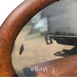 Antique Larkin Curved Glass Oval Mirrored Tiger Oak Server Buffet Sideboard