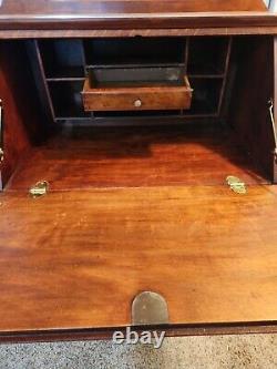 Antique Larkin Secretary Desk, Mirror Tiger Oak Locking Door and Bottom Drawer