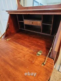 Antique Larkin Secretary Desk, Mirror Tiger Oak Locking Door and Bottom Drawer