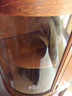 Antique Larkin Tiger Oak Server Buffet Sideboard Curved Glass & Oval Mirror
