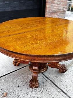 Antique Late 19th Century Tiger Wood Dining Table Claw Feet