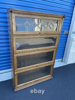 Antique Lawyers Stacking Wood/Glass Bookcase Tiger Oak Leaded Glass