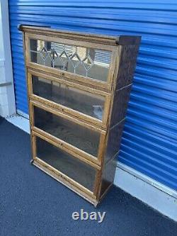 Antique Lawyers Stacking Wood/Glass Bookcase Tiger Oak Leaded Glass