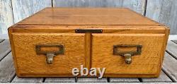 Antique Library Bureau Sole Makers Tiger Oak 2-Drawer File Card Cabinet c. 1900