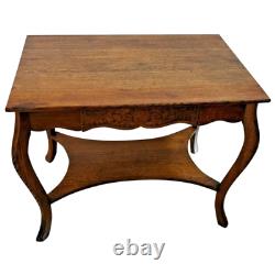 Antique Library Table Tiger Oak Carved writing desk bookshelf dove tail drawer