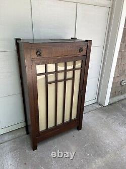 Antique Lifetime Mission Tiger Oak One Door Bookcase with Drawer Original Finish