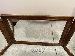 Antique Lrg Tiger Oak Hinged Tri-fold Mirror Dresser-top Wall Vanity Triptych