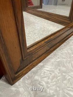 Antique Lrg Tiger Oak Hinged Tri-fold Mirror Dresser-top Wall Vanity Triptych