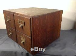 Antique Macey 4 Drawer Index Card Lawyer Library File Tiger Oak Wood Cabinet 4x6