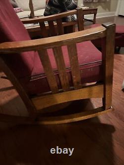 Antique Mission Oak Tiger Oak Rocking Chair With Matching Foot Stool Excellent
