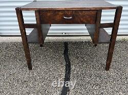 Antique Mission Tiger Oak Library Table or Desk with Matching Chair