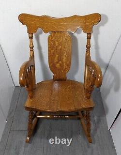 Antique Mission Tiger Oak Wood Windsor Rocking Arm Chair Turned Spindles