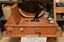 Antique Monarch Tiger Oak Crank Wall Telephone Tongue & Groove Cabinet 1901-1910