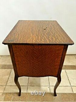 Antique Music Cabinet French Country Tiger Oak Table Locking Door