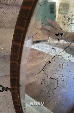 Antique OLD WOOD Oval FRAMED WALL DRESSER MIRROR Tiger Oak