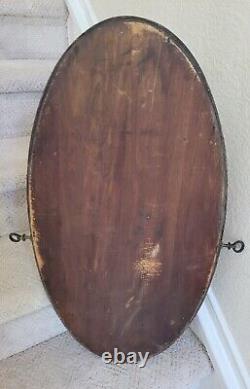 Antique OLD WOOD Oval FRAMED WALL DRESSER MIRROR Tiger Oak