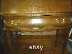 Antique Oak Desk Drop front ornate lady's Parlor desk 1900's quarter sawn tiger